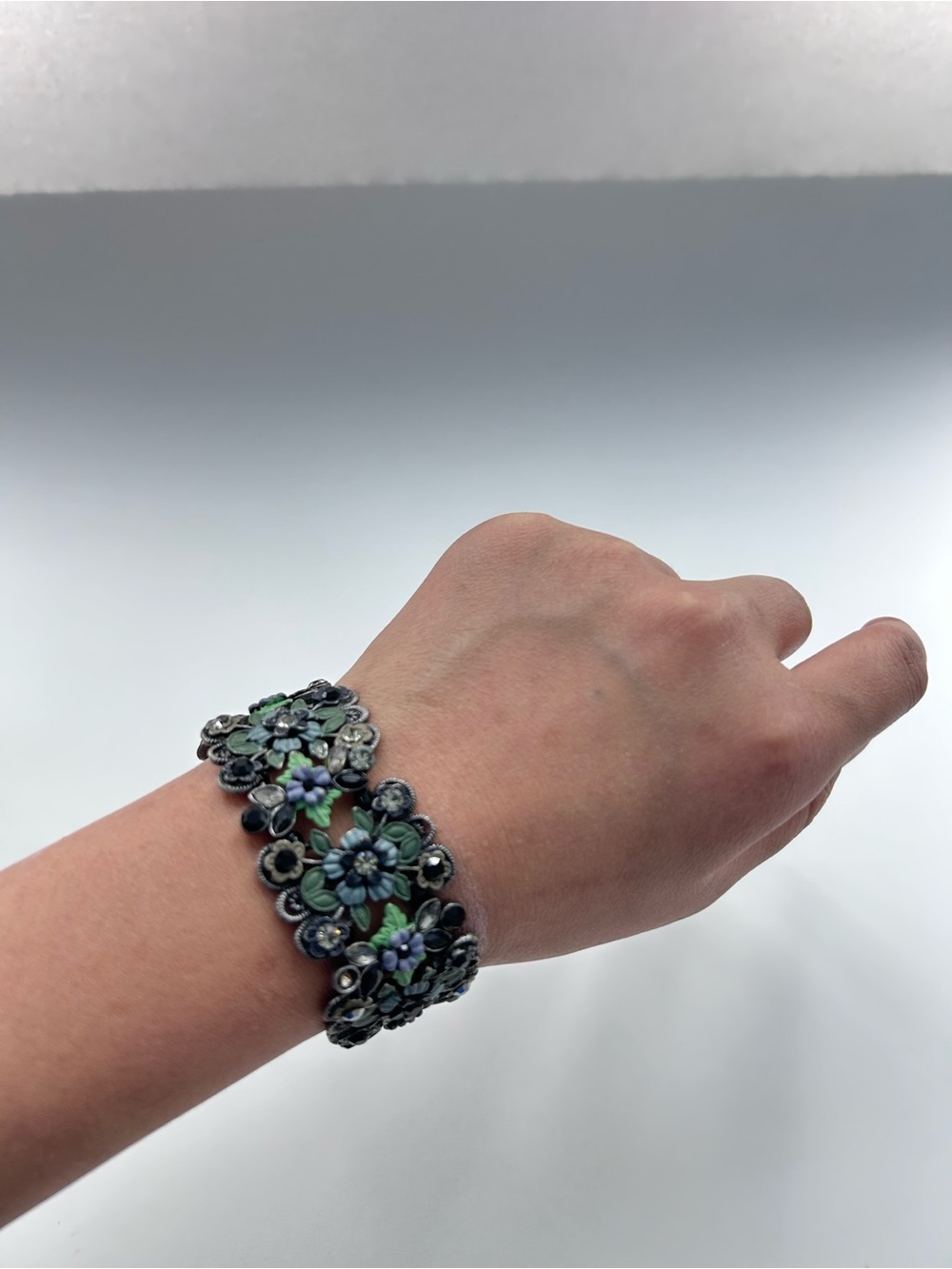 Floral Enamel Link Bracelet in Blue and Green